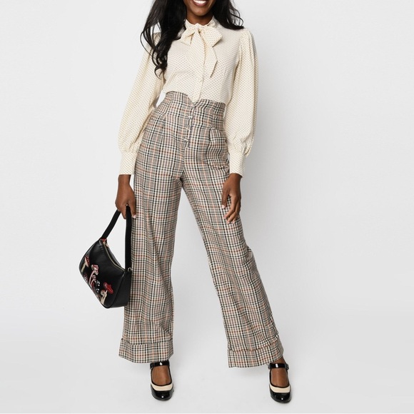 Unique Vintage Pants - NWOT Unique Vintage Plaid Retro Wide Leg Trouser